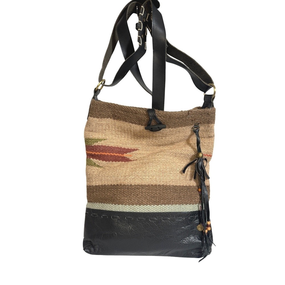 VTG Raz Southwestern Aztec Crossbody Tassel Bag Purse Big Boho Western Leather